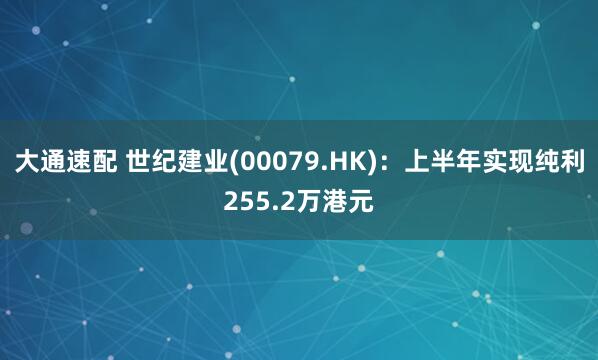 大通速配 世纪建业(00079.HK)：上半年实现纯利255.2万港元